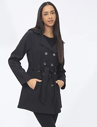 Lightweight Breathe-Tech® Softshell Double-Breasted Belted Trench Coat by Saki