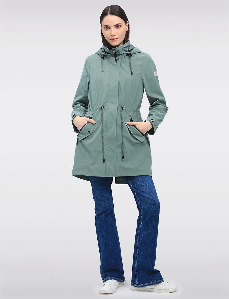 Vegan Versatile Active Jacket with Detachable Hood & Cinched Waist by Saki Sport