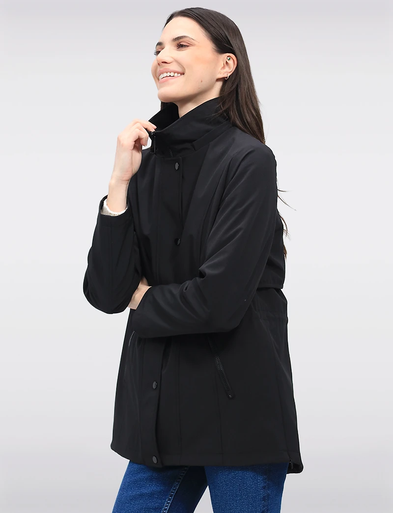 Vegan Breathe-Tech® Softshell Jacket with Plaid-Lined Removable Hood by Saki