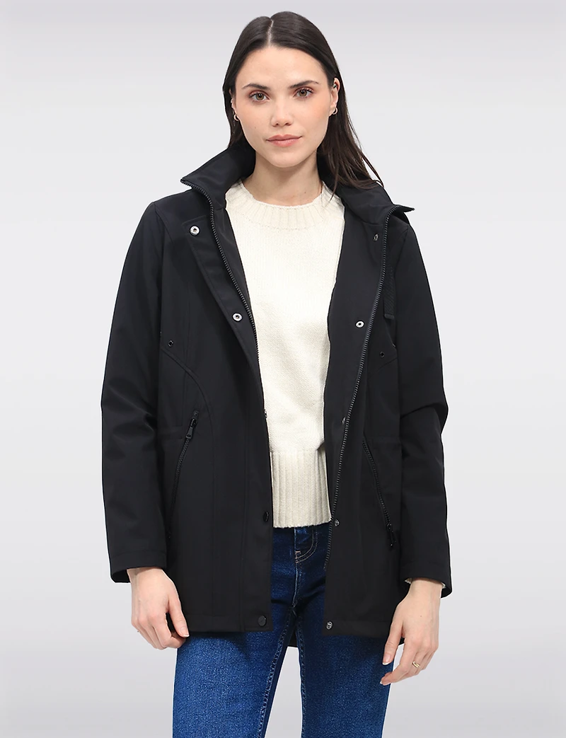 Vegan Breathe-Tech® Softshell Jacket with Plaid-Lined Removable Hood by Saki