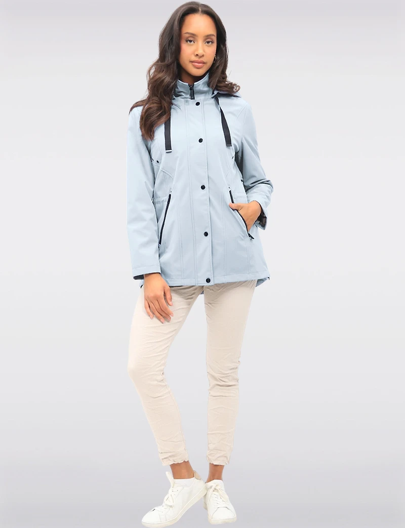 Vegan Breathe-Tech® Softshell Jacket with Plaid-Lined Removable Hood by Saki
