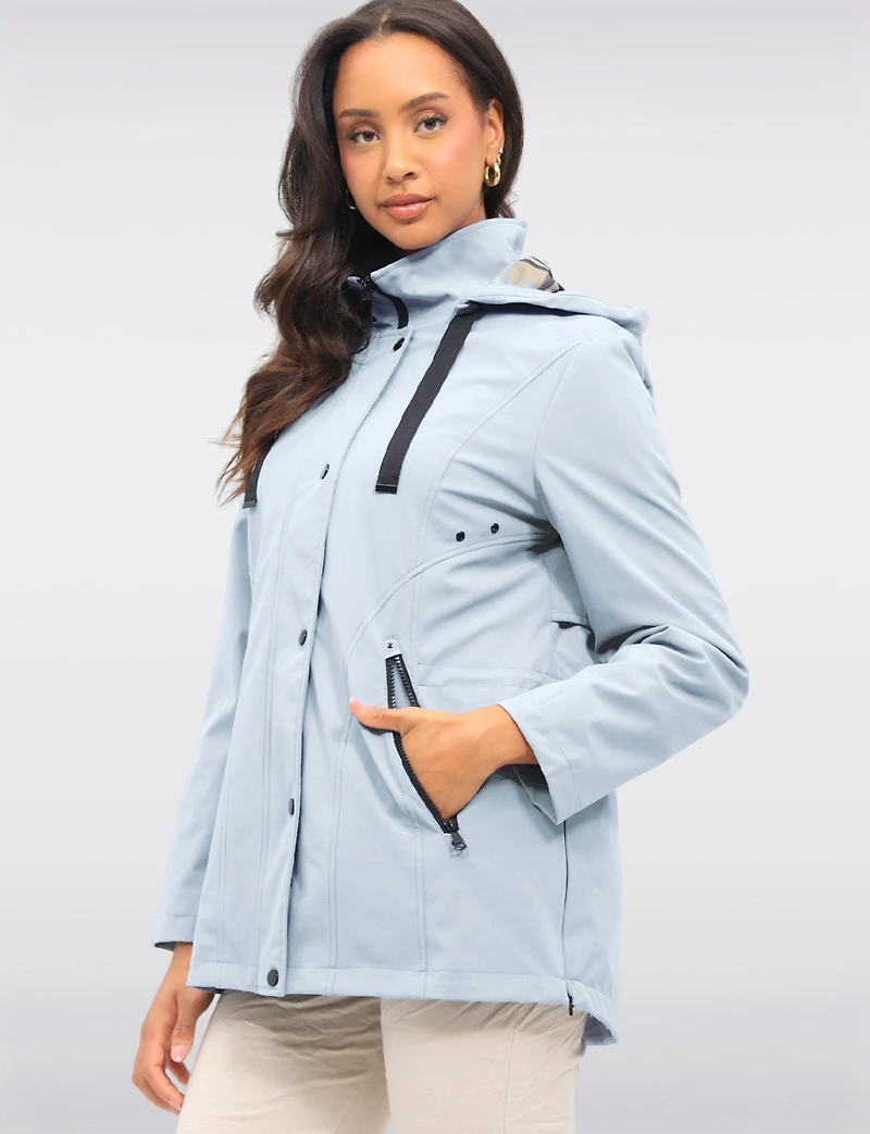 Vegan Breathe-Tech® Softshell Jacket with Plaid-Lined Removable Hood by Saki