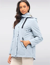 Vegan Breathe-Tech® Softshell Jacket with Plaid-Lined Removable Hood by Saki