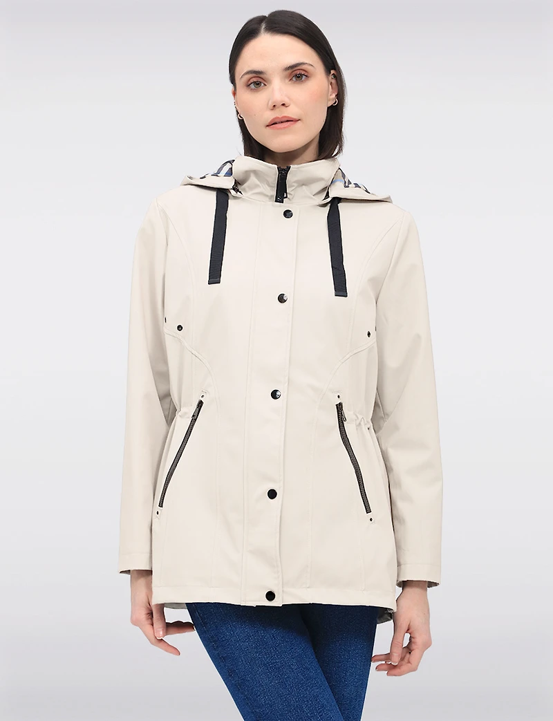 Vegan Breathe-Tech® Softshell Jacket with Plaid-Lined Removable Hood by Saki