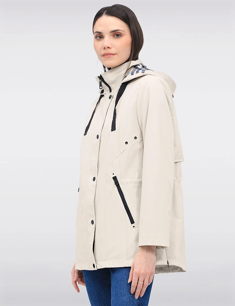 Vegan Breathe-Tech® Softshell Jacket with Plaid-Lined Removable Hood by Saki