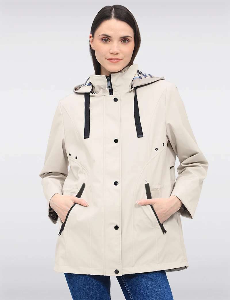 Vegan Breathe-Tech® Softshell Jacket with Plaid-Lined Removable Hood by Saki
