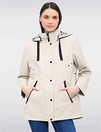 Vegan Breathe-Tech® Softshell Jacket with Plaid-Lined Removable Hood by Saki