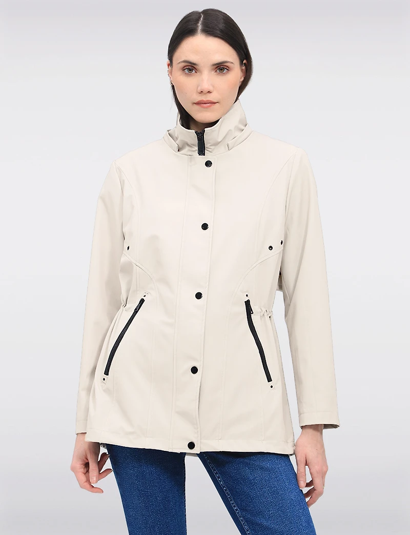 Vegan Breathe-Tech® Softshell Jacket with Plaid-Lined Removable Hood by Saki