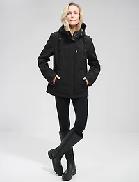 Vegan Breathe-Tech® Softshell Parka with Plaid-Lined Removable Hood by Saki