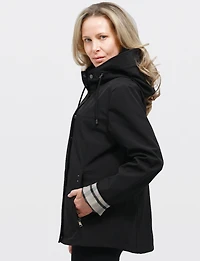 Vegan Breathe-Tech® Softshell Parka with Plaid-Lined Removable Hood by Saki