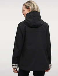 Vegan Breathe-Tech® Softshell Parka with Plaid-Lined Removable Hood by Saki