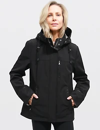 Vegan Breathe-Tech® Softshell Parka with Plaid-Lined Removable Hood by Saki