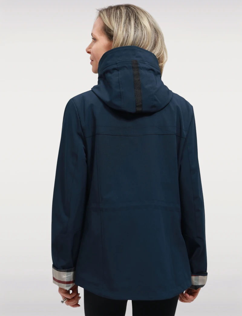 Vegan Breathe-Tech® Softshell Parka with Plaid-Lined Removable Hood by Saki