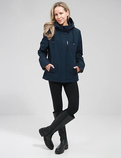 Vegan Breathe-Tech® Softshell Parka with Plaid-Lined Removable Hood by Saki