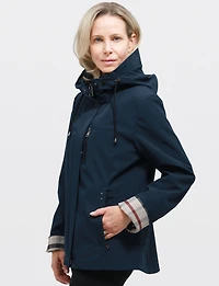 Vegan Breathe-Tech® Softshell Parka with Plaid-Lined Removable Hood by Saki