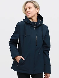 Vegan Breathe-Tech® Softshell Parka with Plaid-Lined Removable Hood by Saki