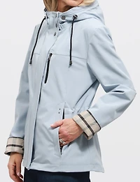 Vegan Breathe-Tech® Softshell Parka with Plaid-Lined Removable Hood by Saki