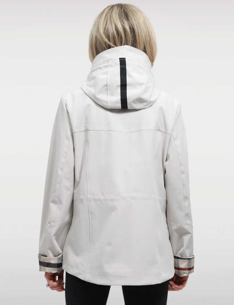 Vegan Breathe-Tech® Softshell Parka with Plaid-Lined Removable Hood by Saki