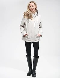 Vegan Breathe-Tech® Softshell Parka with Plaid-Lined Removable Hood by Saki