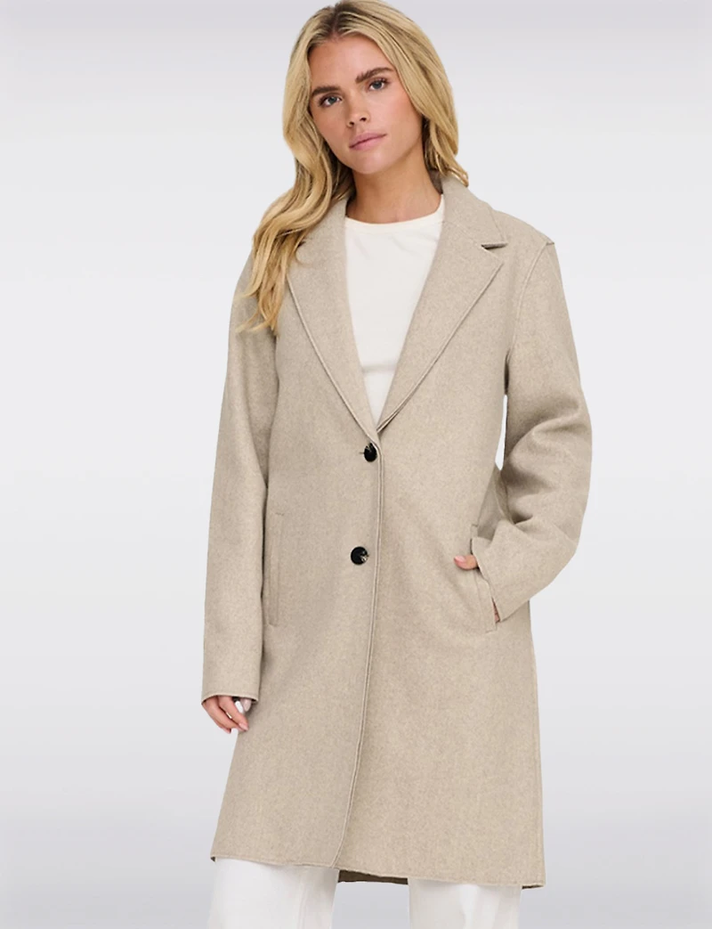 Chic Single-Breasted Mid-Length Overcoat with Notch Collar & Raw Edges by Only
