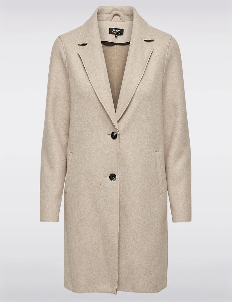 Chic Single-Breasted Mid-Length Overcoat with Notch Collar & Raw Edges by Only