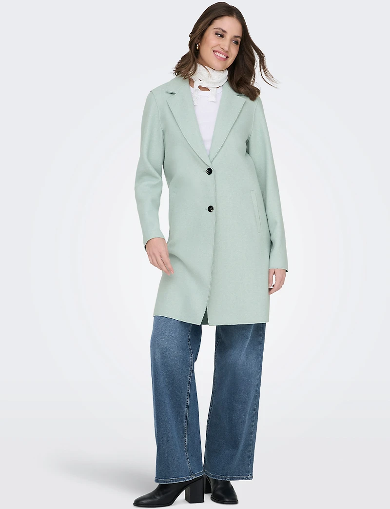 Chic Single-Breasted Mid-Length Overcoat with Notch Collar & Raw Edges by Only