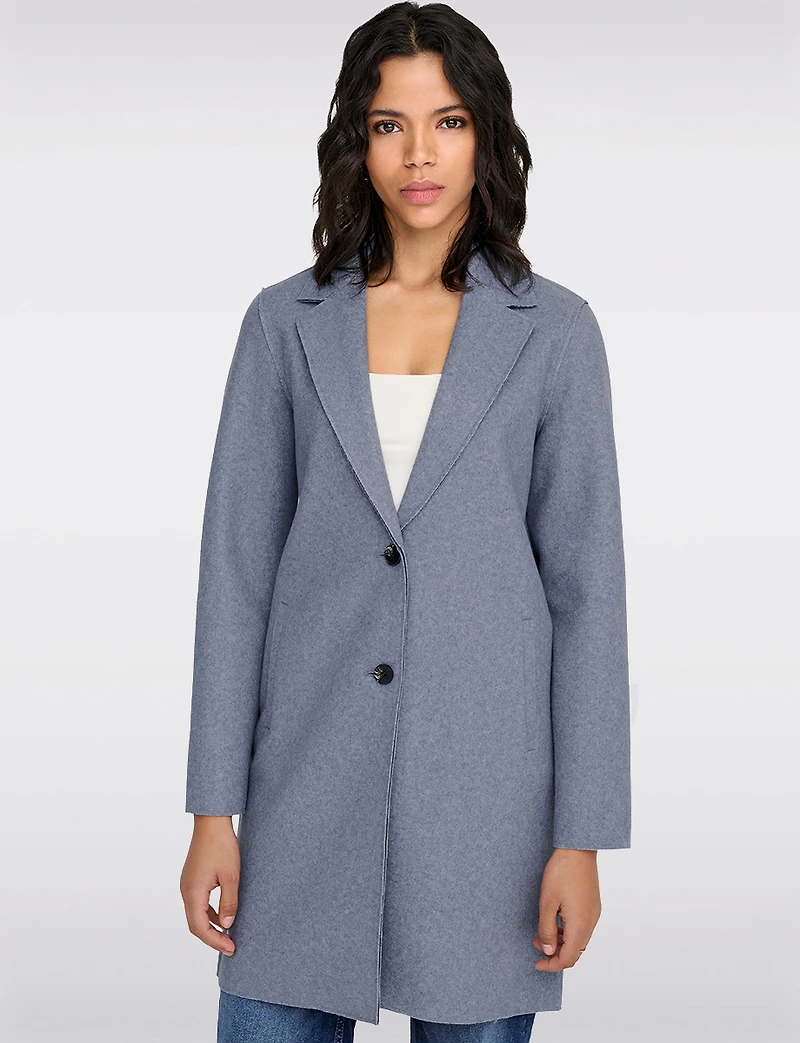 Chic Single-Breasted Mid-Length Overcoat with Notch Collar & Raw Edges by Only