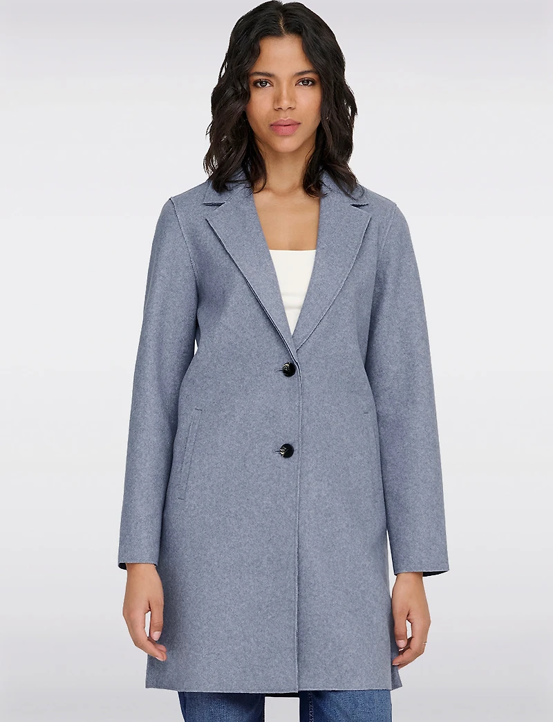 Chic Single-Breasted Mid-Length Overcoat with Notch Collar & Raw Edges by Only