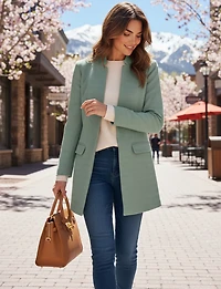 Straight Cut Open Front Versatile Notch Collar & Pockets Coatigan Blazer by Only