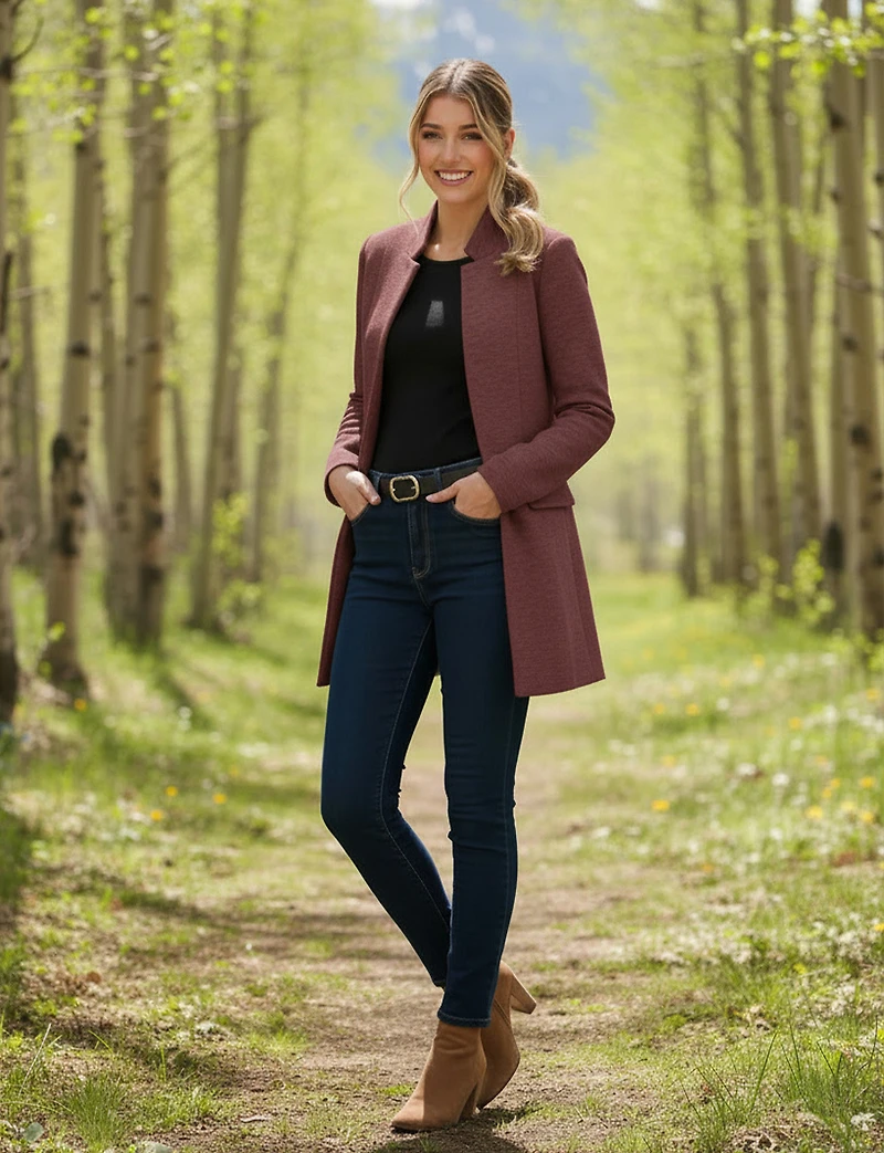 Straight Cut Open Front Versatile Notch Collar & Pockets Coatigan Blazer by Only