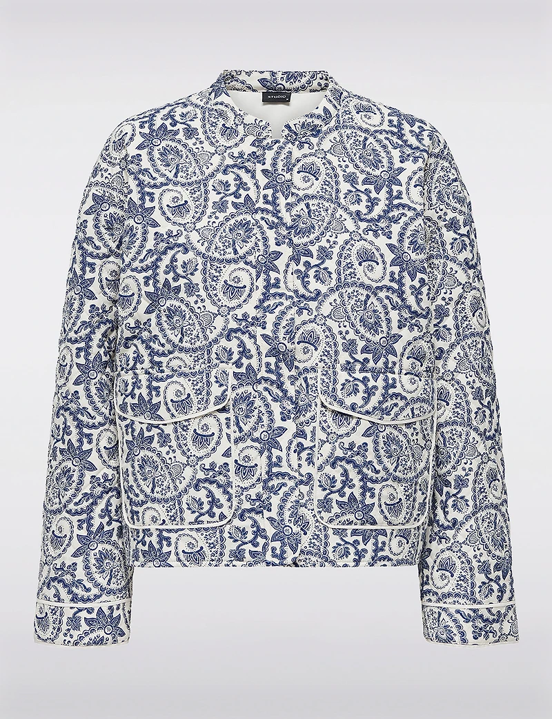 Trendy Floral Printed Cropped Quilted Jacket with Front Patch Pockets by Only