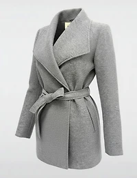 Straight Cut Open Front Belted Large Collar & Pockets Sweater Blazer by Only