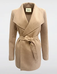 Straight Cut Open Front Belted Large Collar & Pockets Sweater Blazer by Only