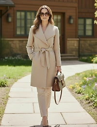 Straight Cut Open Front Belted Large Collar & Pockets Sweater Blazer by Only