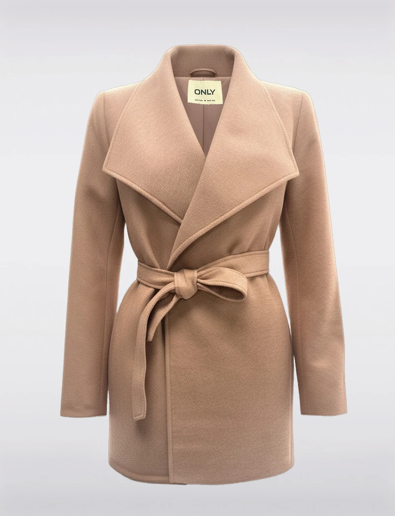 Straight Cut Open Front Belted Large Collar & Pockets Sweater Blazer by Only