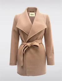 Straight Cut Open Front Belted Large Collar & Pockets Sweater Blazer by Only