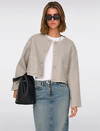 Trendy Cropped Wool-Like Jacket with Chic Off-White Stitching Trim by Only