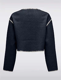 Trendy Cropped Wool-Like Jacket with Chic Off-White Stitching Trim by Only