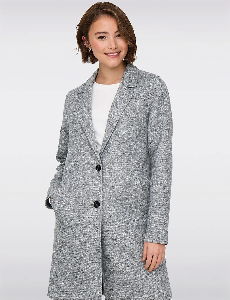 Classic Single-Breasted Notch Collar Cotton-Blend Mid-Length Overcoat by Only