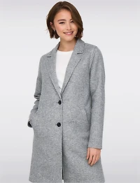 Classic Single-Breasted Notch Collar Cotton-Blend Mid-Length Overcoat by Only