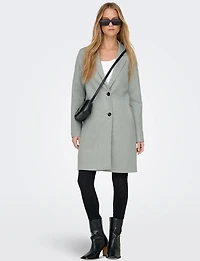 Classic Single-Breasted Notch Collar Cotton-Blend Mid-Length Overcoat by Only