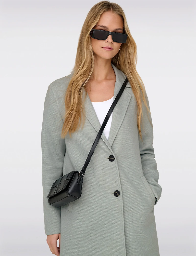 Classic Single-Breasted Notch Collar Cotton-Blend Mid-Length Overcoat by Only