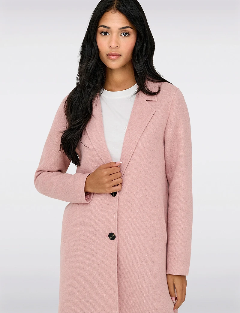 Classic Single-Breasted Notch Collar Cotton-Blend Mid-Length Overcoat by Only