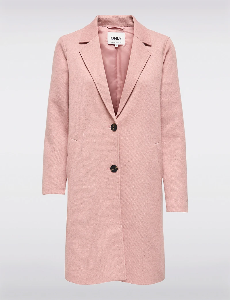 Classic Single-Breasted Notch Collar Cotton-Blend Mid-Length Overcoat by Only