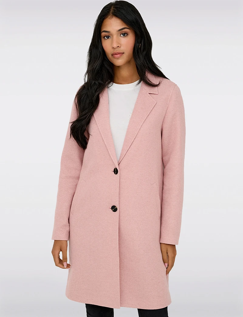Classic Single-Breasted Notch Collar Cotton-Blend Mid-Length Overcoat by Only