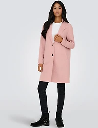 Classic Single-Breasted Notch Collar Cotton-Blend Mid-Length Overcoat by Only