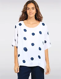 Relaxed Polka Dot Dolman Short-Sleeve High-Low Cut Tunic Top with by Goa