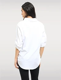 Circle Motif Stretch Cotton Shirt with Roll-Up 3/4 Sleeves & Rounded Hem by Goa