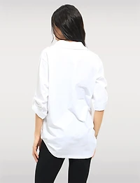 Abstract Print Stretch Cotton Shirt Roll-Up 3/4 Sleeves & Side Hem Tabs by Goa
