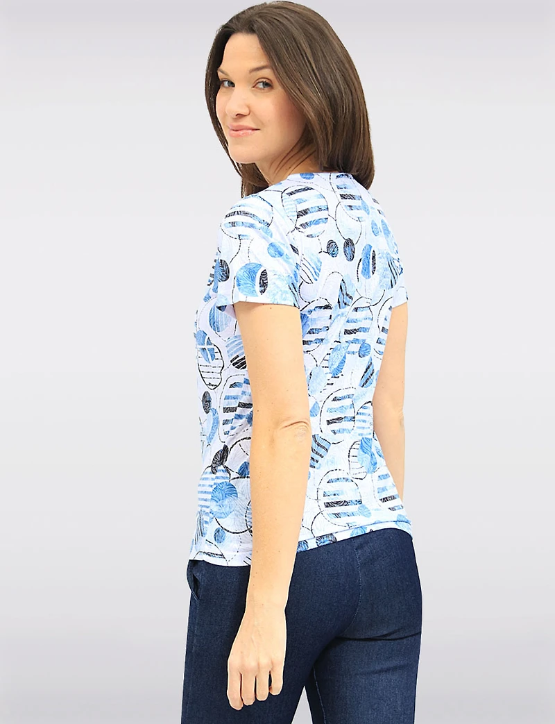 Chic Lightweight Short Sleeve Crew Neck Top with Circle Pattern Print by Moffi